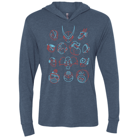 T-Shirts Indigo / X-Small MEGA HEADS 2 Triblend Long Sleeve Hoodie Tee