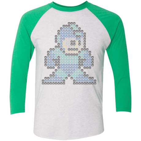 T-Shirts Heather White/Envy / X-Small Mega Pixel Men's Triblend 3/4 Sleeve