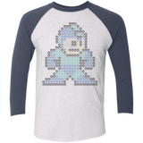 T-Shirts Heather White/Indigo / X-Small Mega Pixel Men's Triblend 3/4 Sleeve