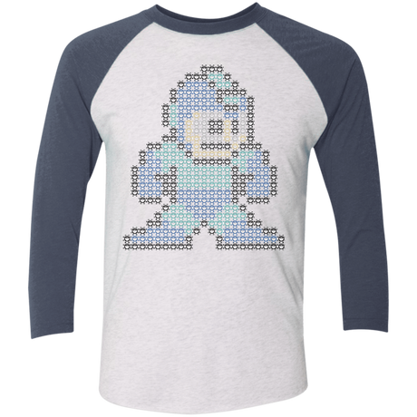 T-Shirts Heather White/Indigo / X-Small Mega Pixel Men's Triblend 3/4 Sleeve