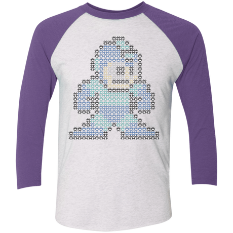T-Shirts Heather White/Purple Rush / X-Small Mega Pixel Men's Triblend 3/4 Sleeve