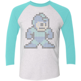 T-Shirts Heather White/Tahiti Blue / X-Small Mega Pixel Men's Triblend 3/4 Sleeve