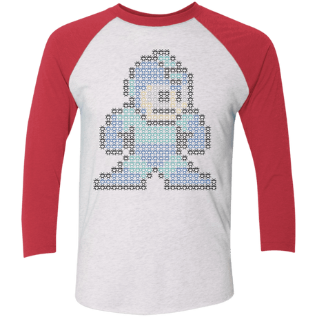 T-Shirts Heather White/Vintage Red / X-Small Mega Pixel Men's Triblend 3/4 Sleeve