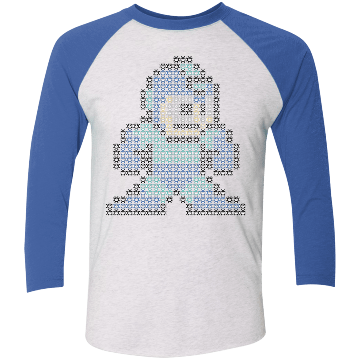 T-Shirts Heather White/Vintage Royal / X-Small Mega Pixel Men's Triblend 3/4 Sleeve