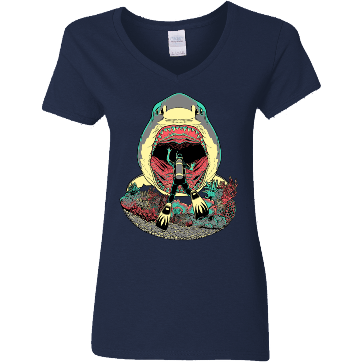 T-Shirts Navy / S Megalodoom Women's V-Neck T-Shirt