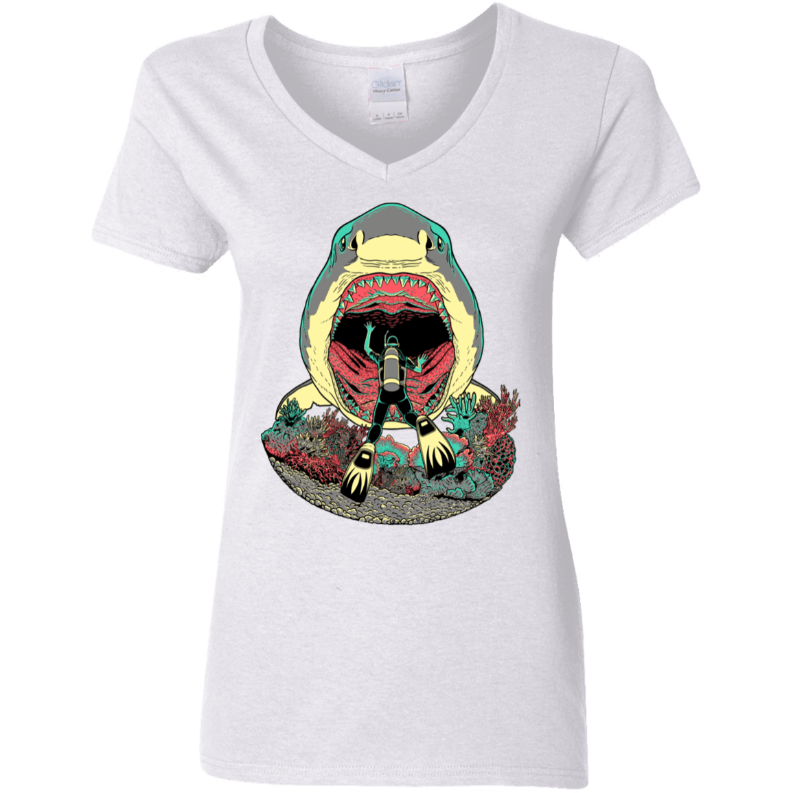 T-Shirts White / S Megalodoom Women's V-Neck T-Shirt