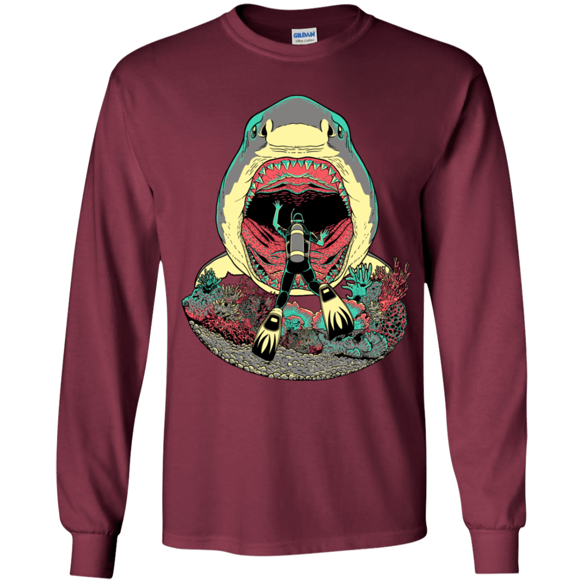 T-Shirts Maroon / YS Megalodoom Youth Long Sleeve T-Shirt
