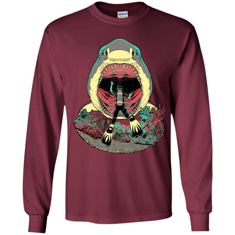 T-Shirts Maroon / YS Megalodoom Youth Long Sleeve T-Shirt
