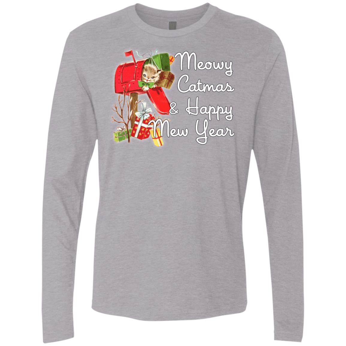 T-Shirts Heather Grey / Small Meowy Catmas Men's Premium Long Sleeve