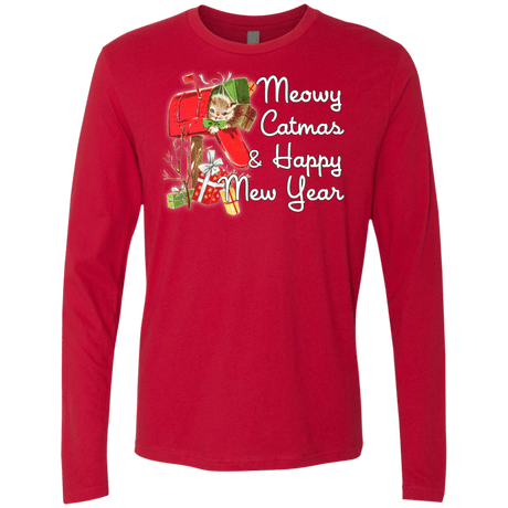 T-Shirts Red / Small Meowy Catmas Men's Premium Long Sleeve