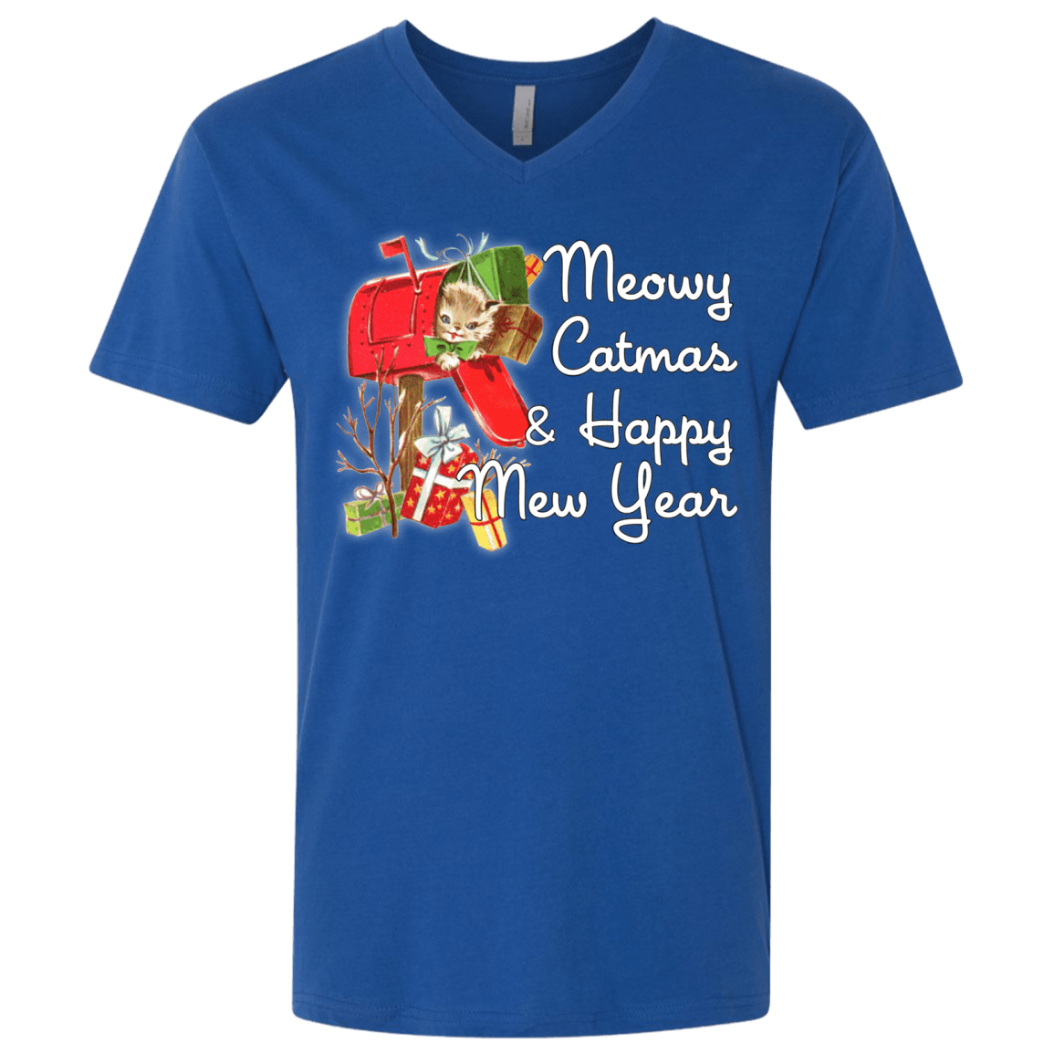 T-Shirts Royal / X-Small Meowy Catmas Men's Premium V-Neck