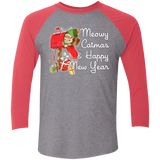 T-Shirts Premium Heather/ Vintage Red / X-Small Meowy Catmas Men's Triblend 3/4 Sleeve