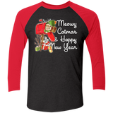 T-Shirts Vintage Black/Vintage Red / X-Small Meowy Catmas Men's Triblend 3/4 Sleeve