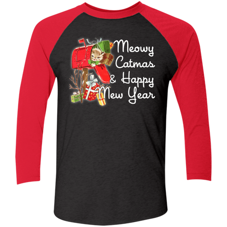T-Shirts Vintage Black/Vintage Red / X-Small Meowy Catmas Men's Triblend 3/4 Sleeve