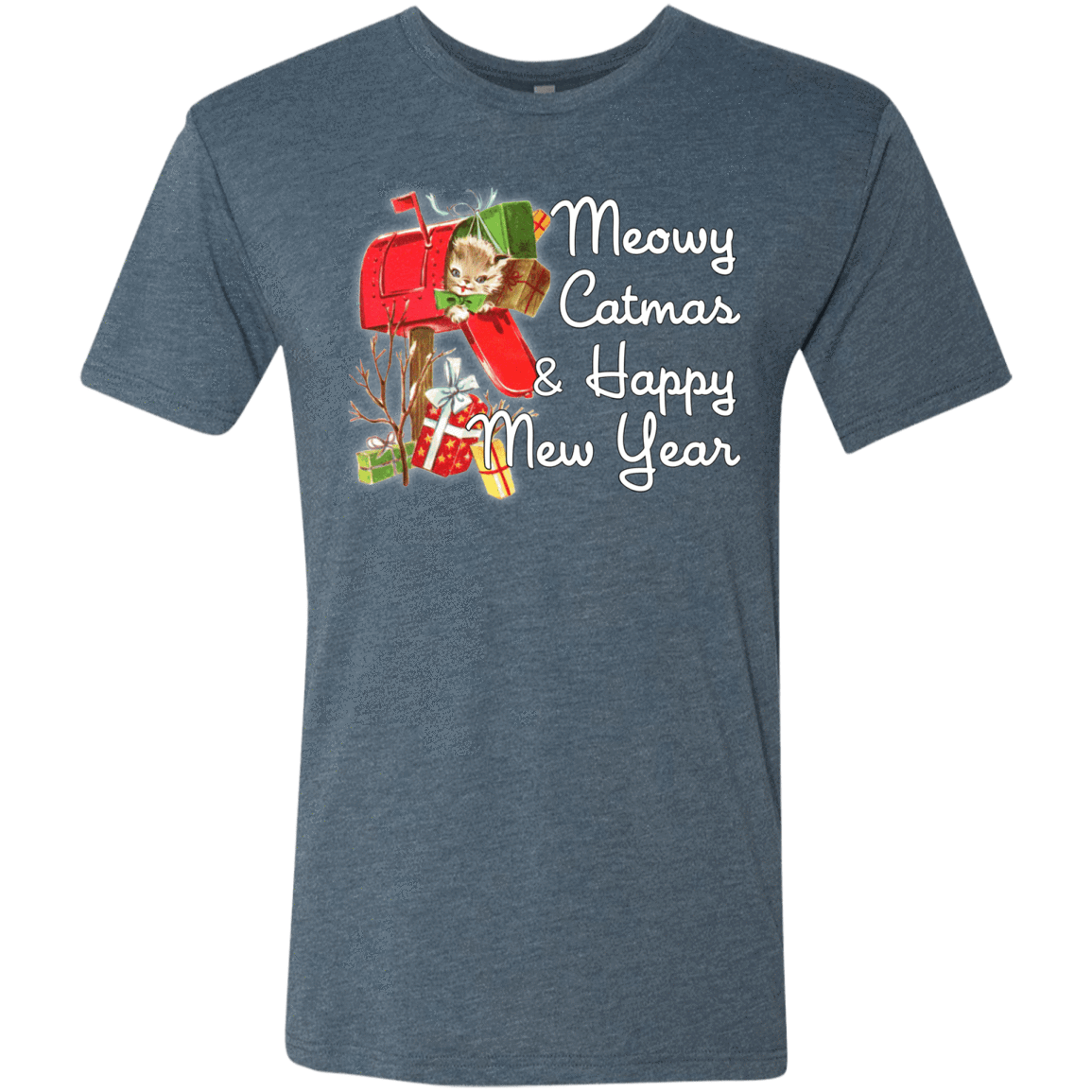 T-Shirts Indigo / Small Meowy Catmas Men's Triblend T-Shirt