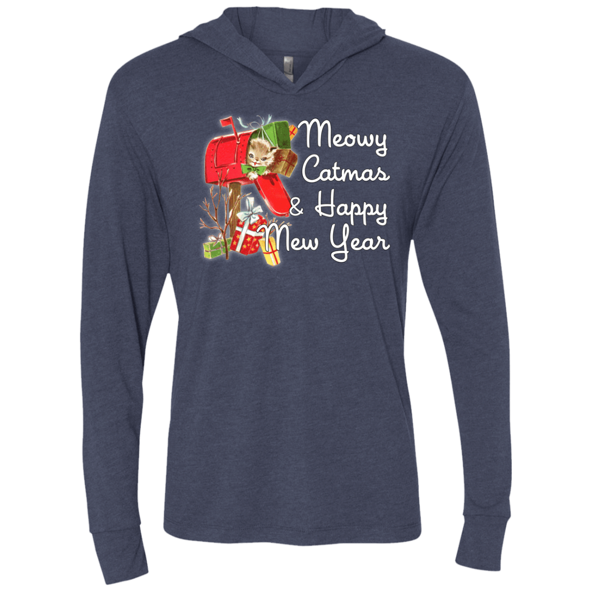 T-Shirts Vintage Navy / X-Small Meowy Catmas Triblend Long Sleeve Hoodie Tee
