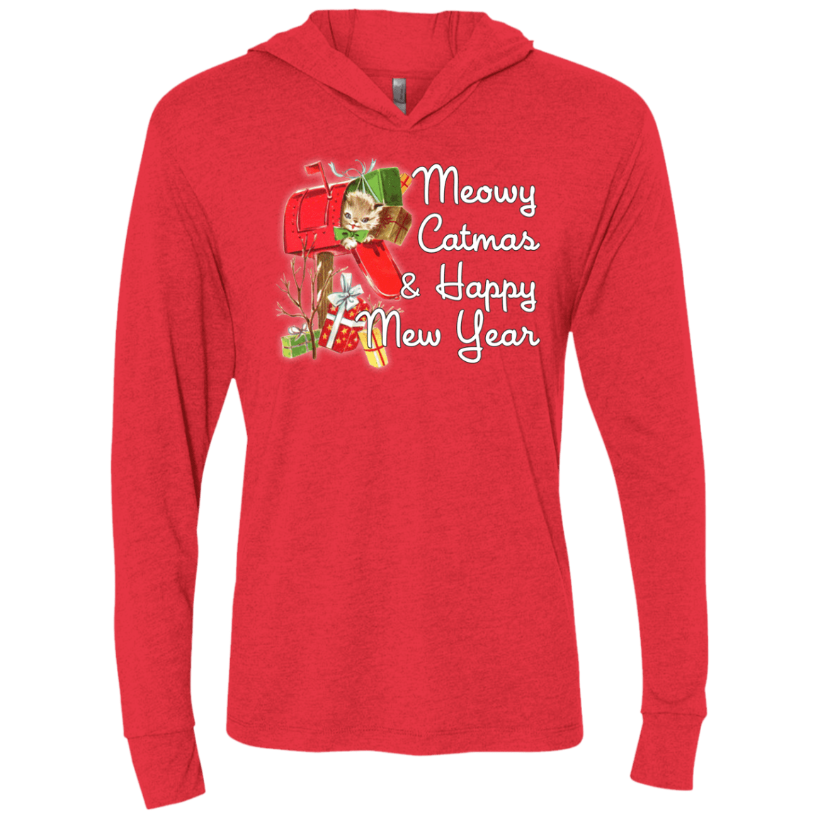 T-Shirts Vintage Red / X-Small Meowy Catmas Triblend Long Sleeve Hoodie Tee