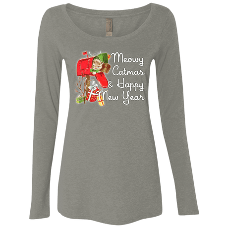 T-Shirts Venetian Grey / Small Meowy Catmas Women's Triblend Long Sleeve Shirt