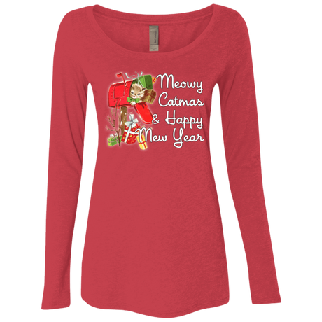 T-Shirts Vintage Red / Small Meowy Catmas Women's Triblend Long Sleeve Shirt
