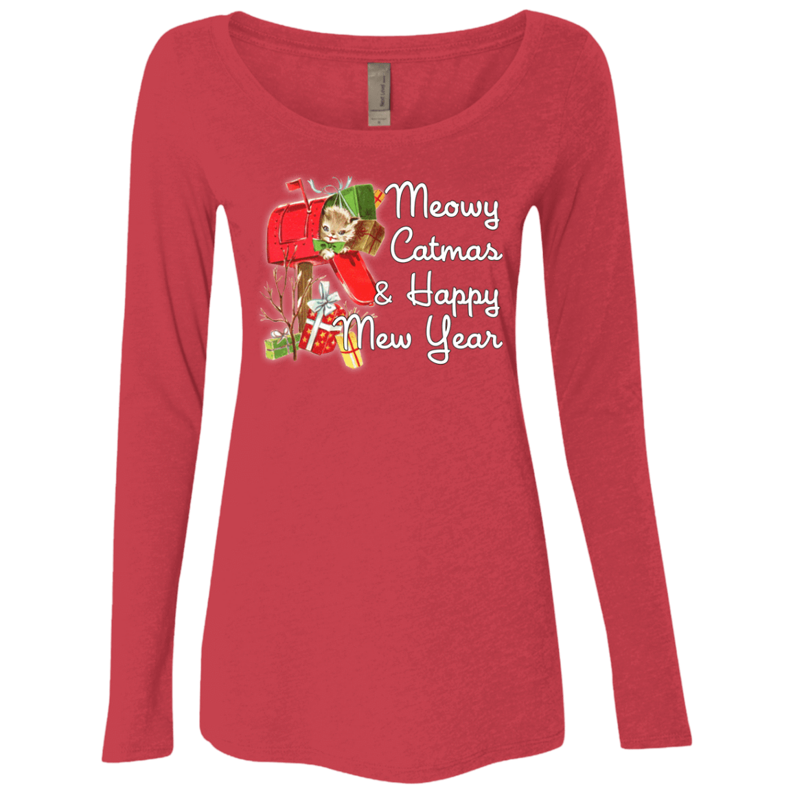 T-Shirts Vintage Red / Small Meowy Catmas Women's Triblend Long Sleeve Shirt