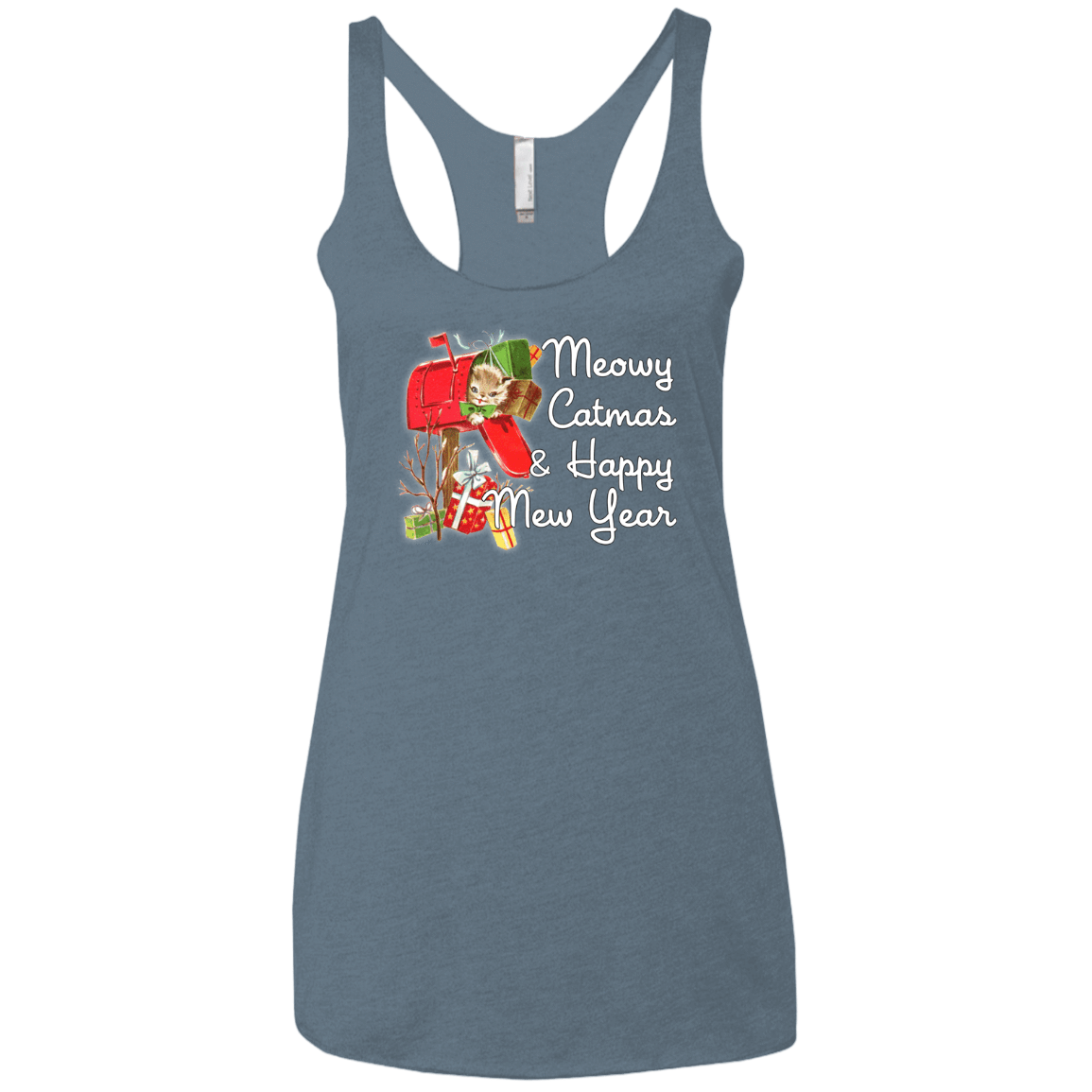 T-Shirts Indigo / X-Small Meowy Catmas Women's Triblend Racerback Tank