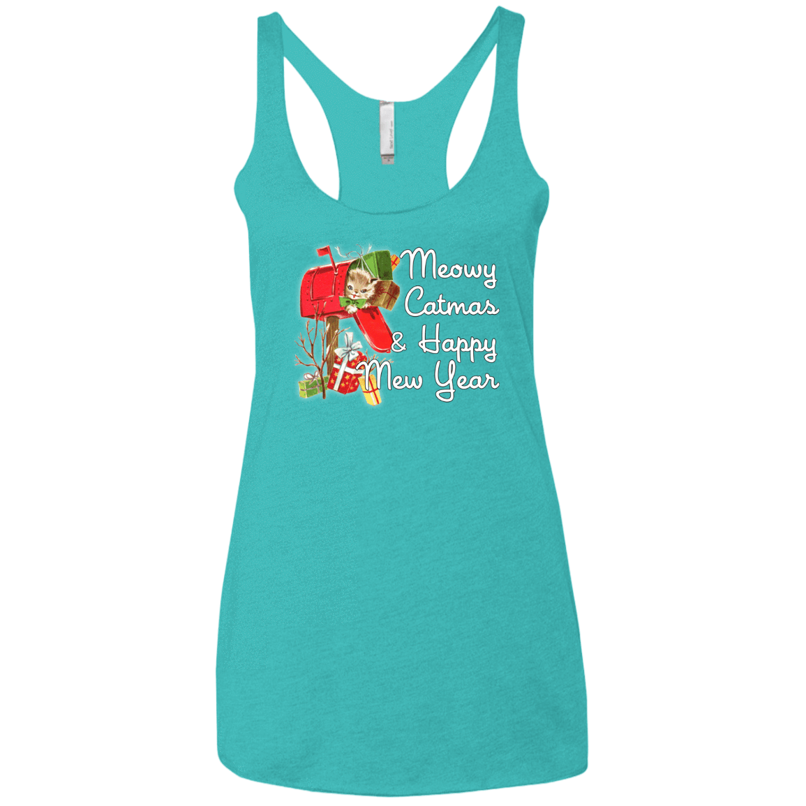 T-Shirts Tahiti Blue / X-Small Meowy Catmas Women's Triblend Racerback Tank