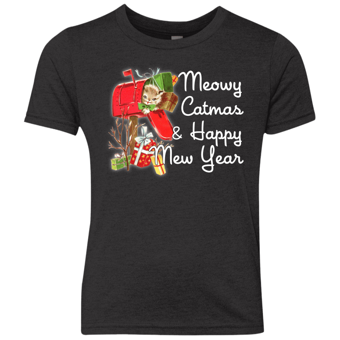 T-Shirts Vintage Black / YXS Meowy Catmas Youth Triblend T-Shirt