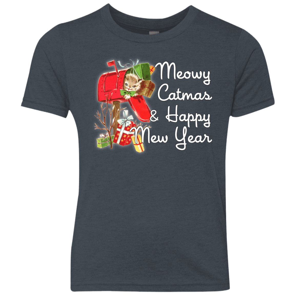T-Shirts Vintage Navy / YXS Meowy Catmas Youth Triblend T-Shirt