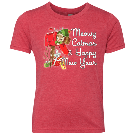 T-Shirts Vintage Red / YXS Meowy Catmas Youth Triblend T-Shirt