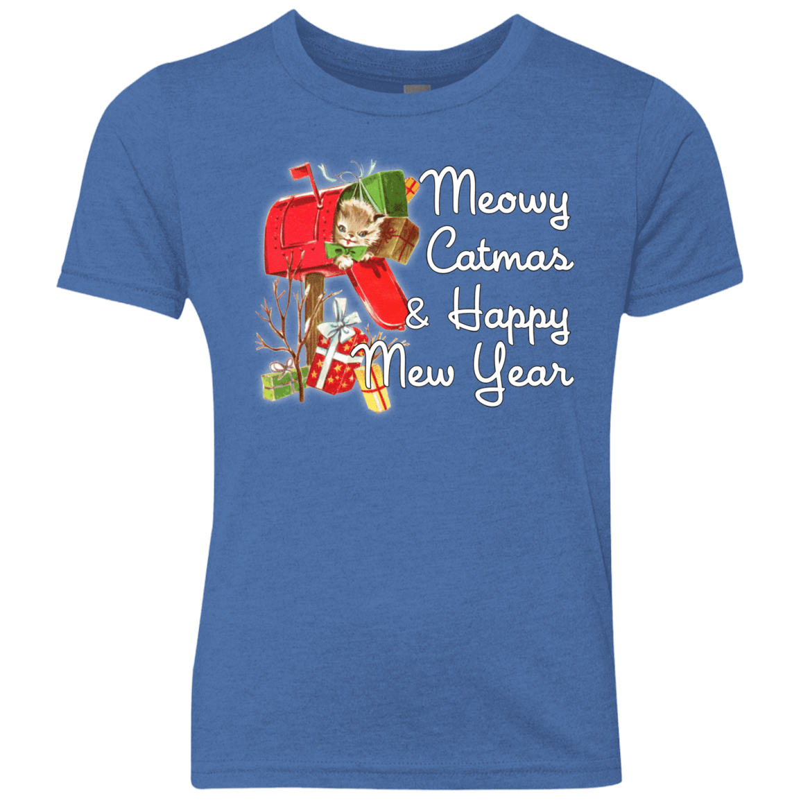T-Shirts Vintage Royal / YXS Meowy Catmas Youth Triblend T-Shirt