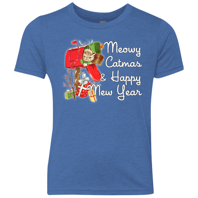 T-Shirts Vintage Royal / YXS Meowy Catmas Youth Triblend T-Shirt