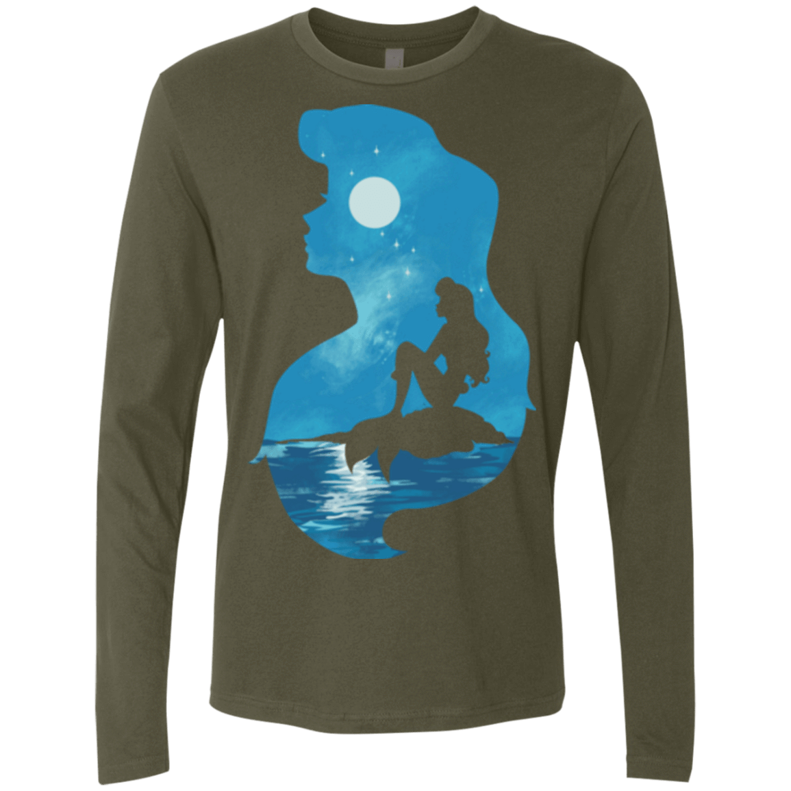 T-Shirts Military Green / S Mermaid Portrait Men's Premium Long Sleeve