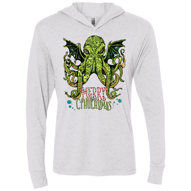 T-Shirts Heather White / X-Small Merry Cthulhumas Triblend Long Sleeve Hoodie Tee