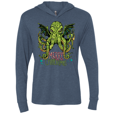 T-Shirts Indigo / X-Small Merry Cthulhumas Triblend Long Sleeve Hoodie Tee
