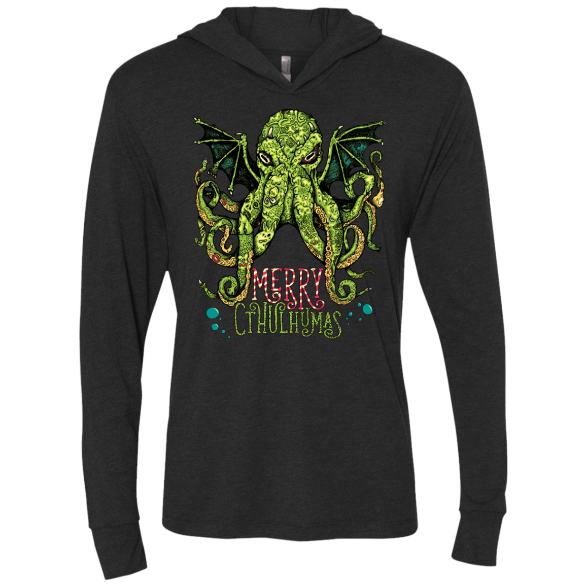 T-Shirts Vintage Black / X-Small Merry Cthulhumas Triblend Long Sleeve Hoodie Tee