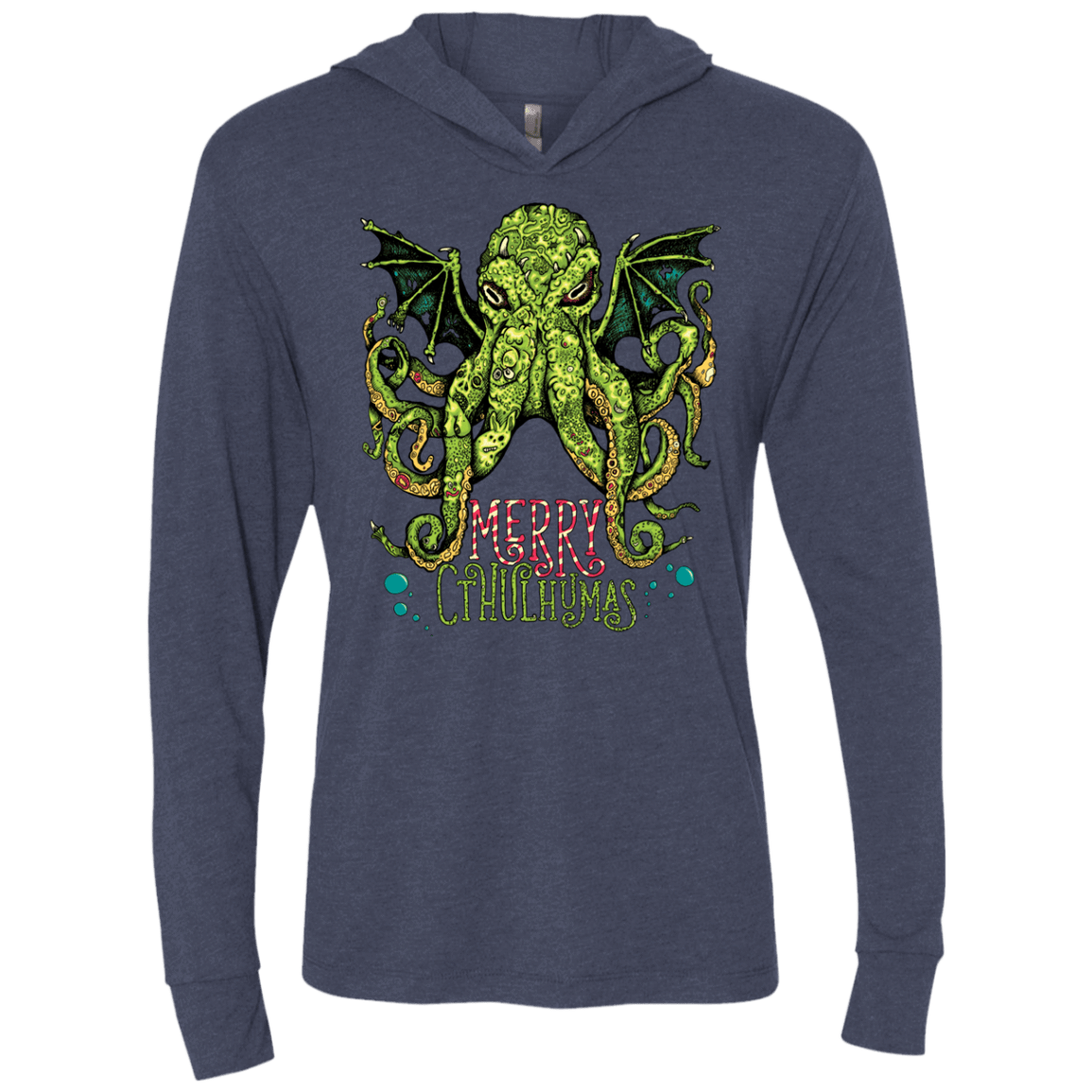 T-Shirts Vintage Navy / X-Small Merry Cthulhumas Triblend Long Sleeve Hoodie Tee
