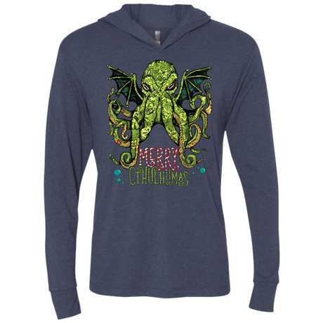 T-Shirts Vintage Navy / X-Small Merry Cthulhumas Triblend Long Sleeve Hoodie Tee