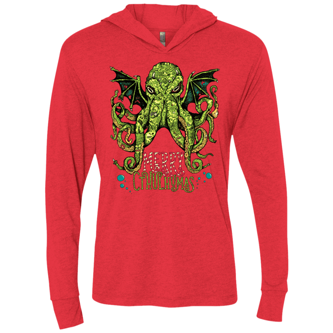 T-Shirts Vintage Red / X-Small Merry Cthulhumas Triblend Long Sleeve Hoodie Tee