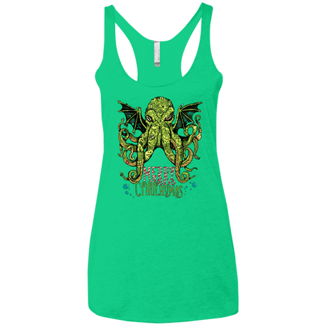 T-Shirts Envy / X-Small Merry Cthulhumas Women's Triblend Racerback Tank