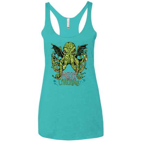 T-Shirts Tahiti Blue / X-Small Merry Cthulhumas Women's Triblend Racerback Tank
