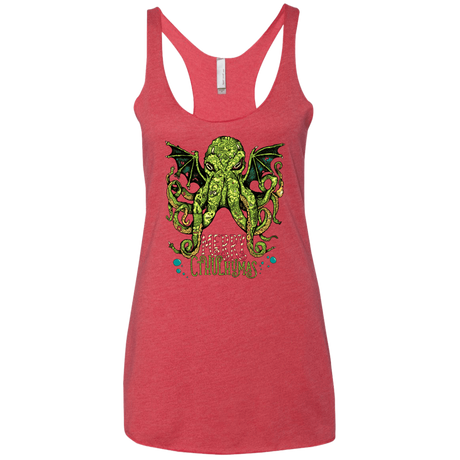 T-Shirts Vintage Red / X-Small Merry Cthulhumas Women's Triblend Racerback Tank