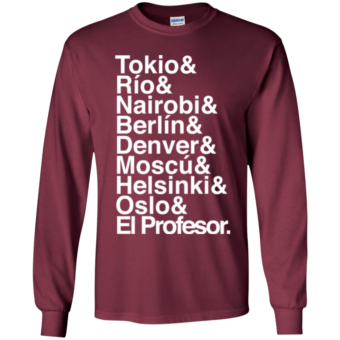T-Shirts Maroon / YS Money Heist Jetset Youth Long Sleeve T-Shirt