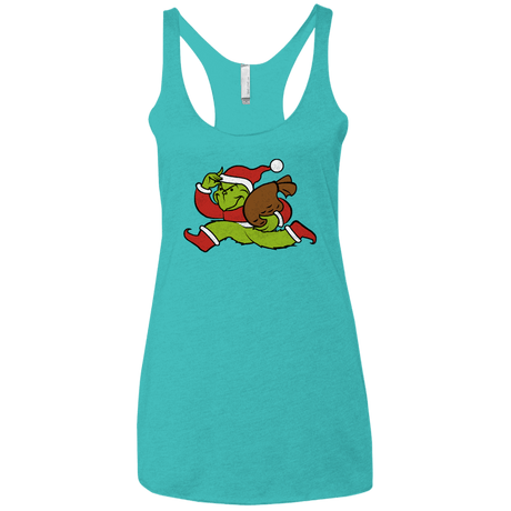 T-Shirts Tahiti Blue / X-Small Monopoly Grinch Women's Triblend Racerback Tank