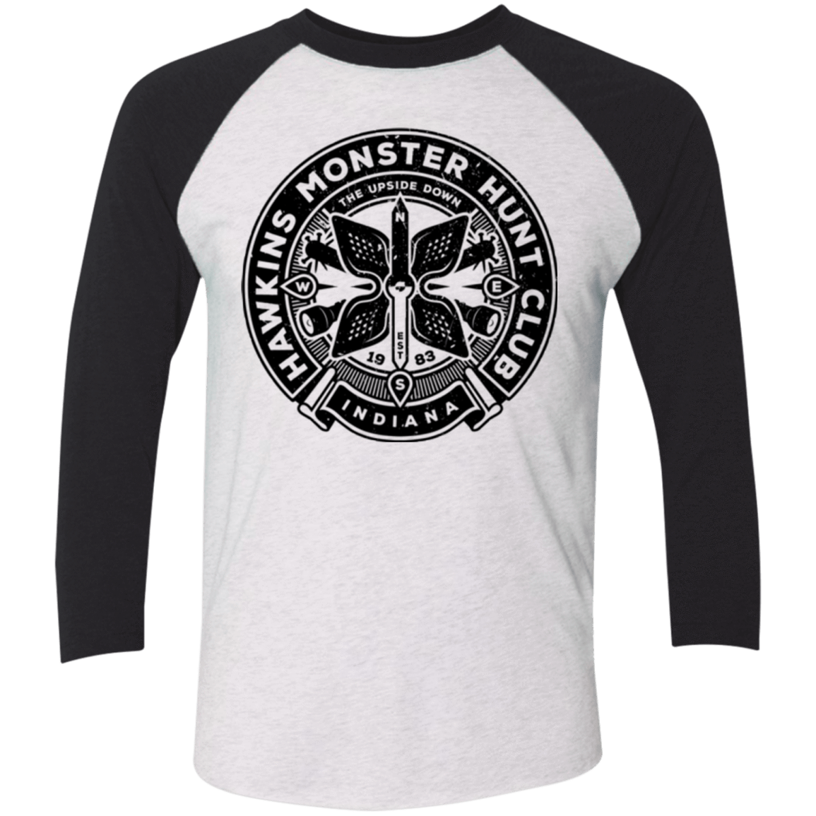 T-Shirts Heather White/Vintage Black / X-Small Monster Hunt Club Men's Triblend 3/4 Sleeve