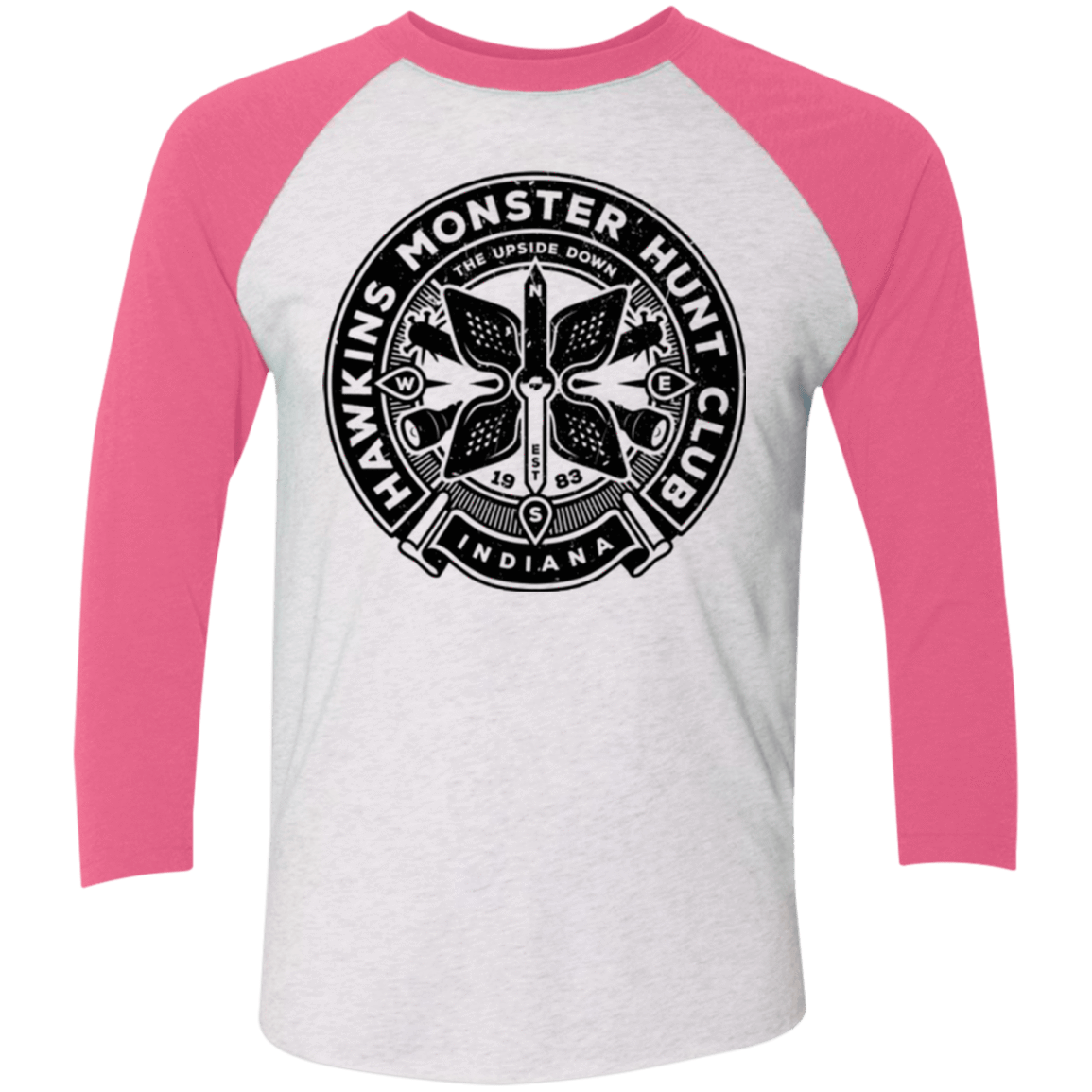 T-Shirts Heather White/Vintage Pink / X-Small Monster Hunt Club Men's Triblend 3/4 Sleeve