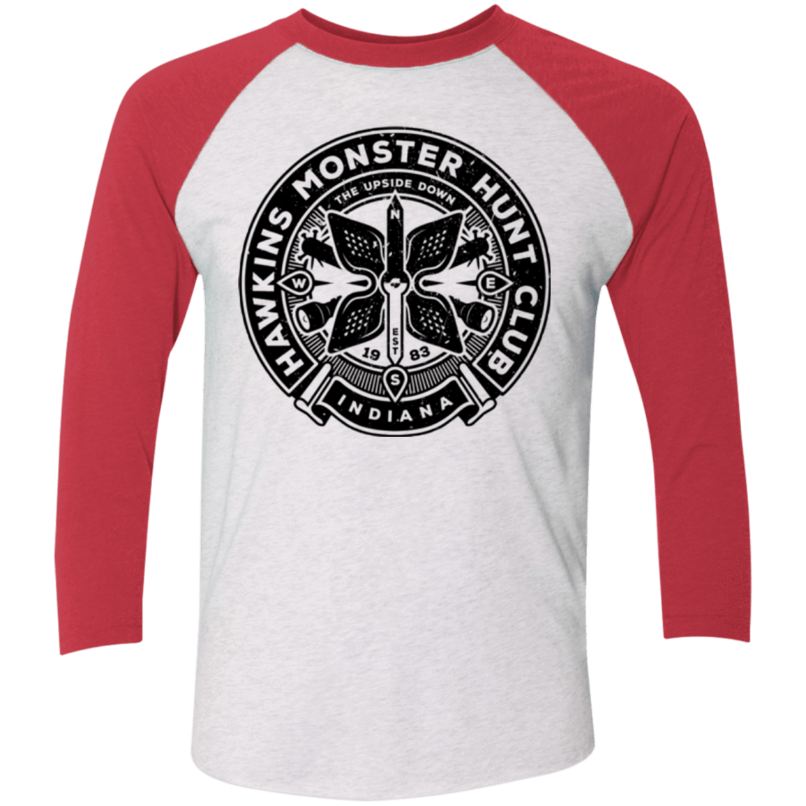 T-Shirts Heather White/Vintage Red / X-Small Monster Hunt Club Men's Triblend 3/4 Sleeve