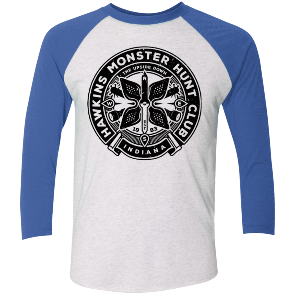 T-Shirts Heather White/Vintage Royal / X-Small Monster Hunt Club Men's Triblend 3/4 Sleeve