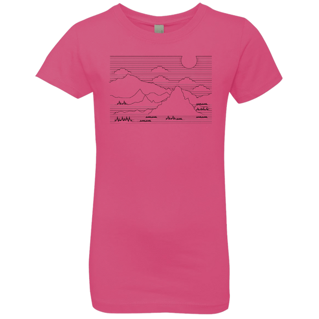 T-Shirts Hot Pink / YXS Mountain Line Art Girls Premium T-Shirt