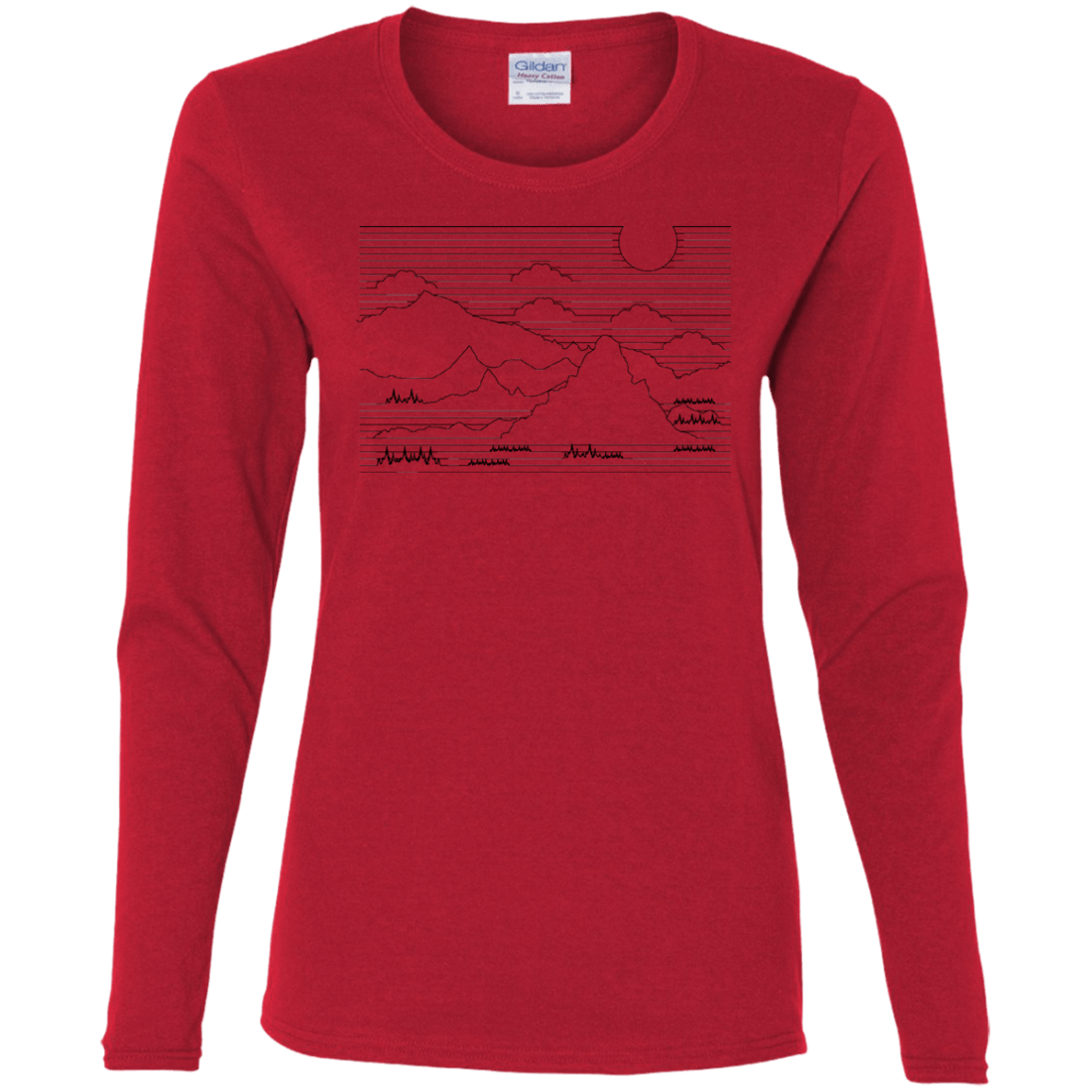 T-Shirts Red / S Mountain Line Art Women's Long Sleeve T-Shirt