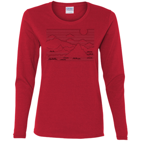 T-Shirts Red / S Mountain Line Art Women's Long Sleeve T-Shirt